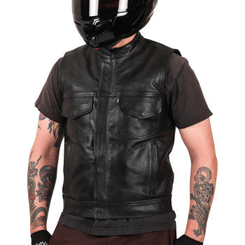 THRASHIN SUPPLY CO. Mulholland Leather Riding Vest - Black - Medium TMJ-14-09