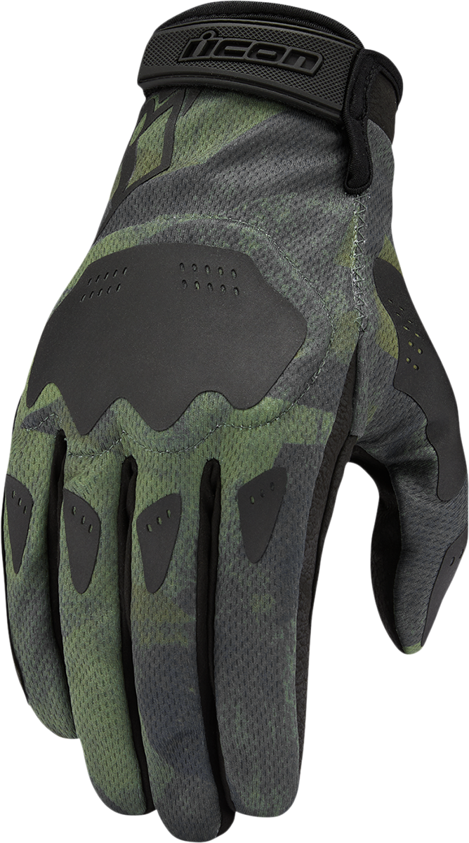 Open Box new ICON Hooligan™ Battlescar Gloves - Green - Medium 3301-4124