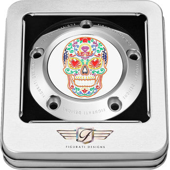 FIGURATI DESIGNS Timing Cover - 5 Hole - Sugar Skull - Mirror Polished - Stainless Steel FD30-TC-5H-SS