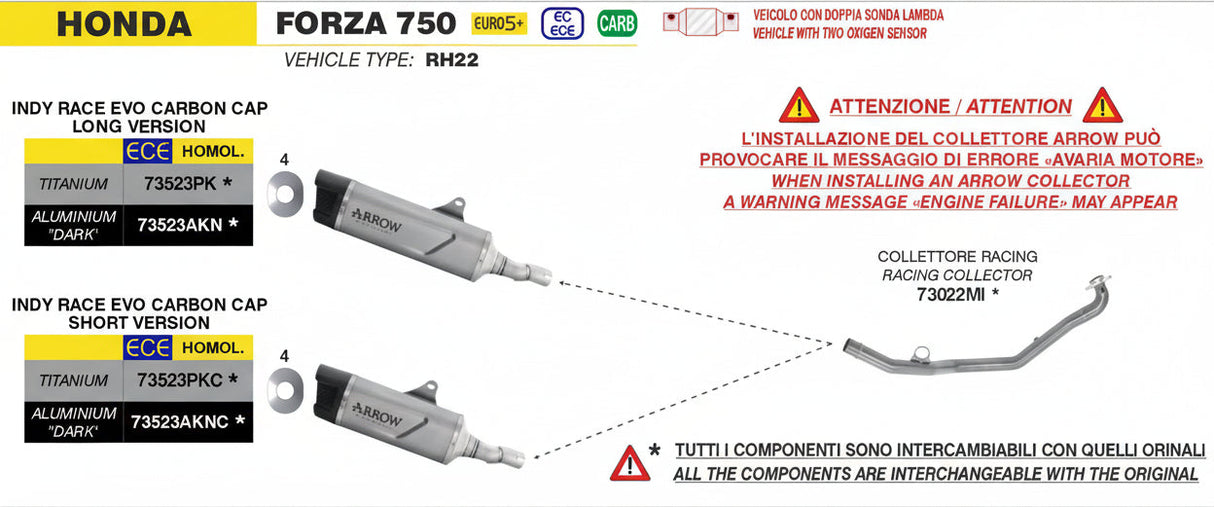 HONDA FORZA 750 E5+ 2025 INDY RACE EVO ALUMINIUM DARK EXHAUST - 73523aknc