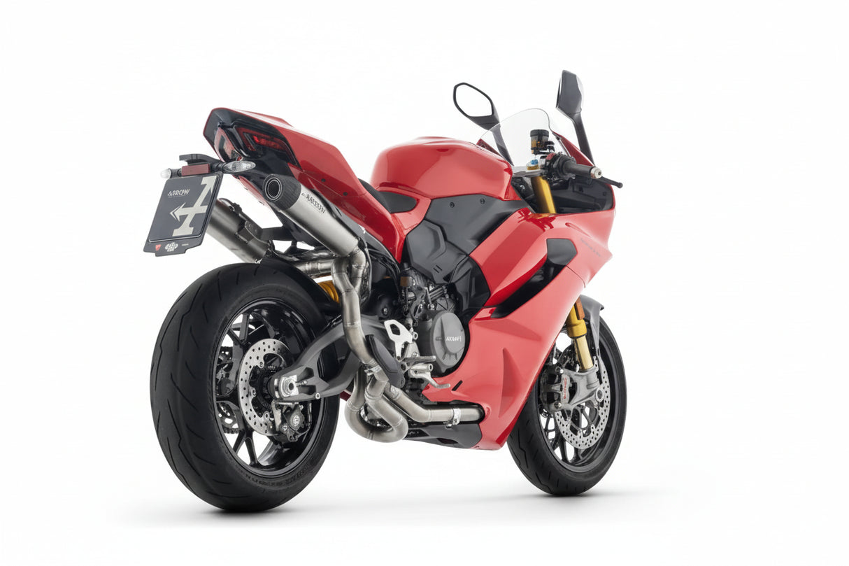 DUCATI PANIGALE V2/V2S E5+ 2025 RH/LH ROUND SIL TITANIUM SILENCERS + STAINLESS STEEL LINK PIPE