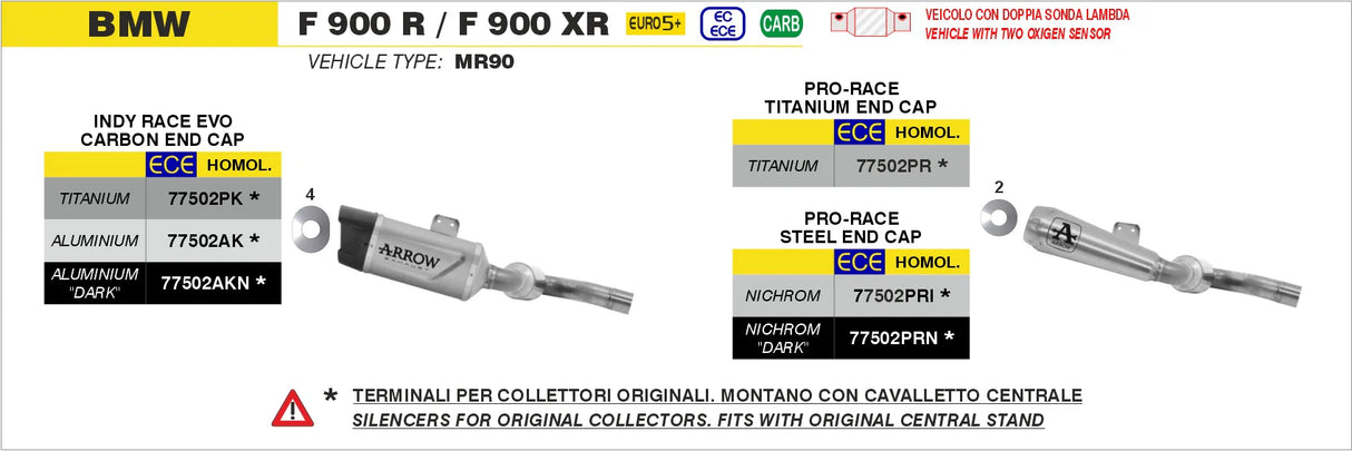BMW F900R E5+ 2025 INDY RACE EVO ALUMINIUM DARK EXHAUST - 77502AKN