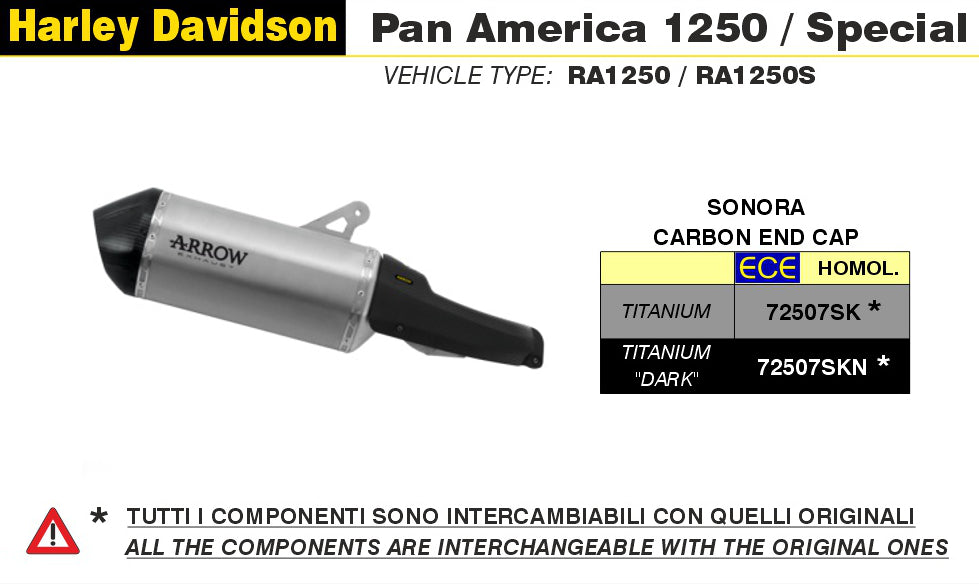 72507SK  Arrow Sonora Slip-on Exhaust, Titanium for Harley 1250 Pan America (=2020-2025