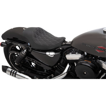 DRAG SPECIALTIES Seat - 3/4 Solo - Double Diamond - Black w/ Silver Stitching - '04-'22 XL NO RUBBER BUMPERS 0804-0745