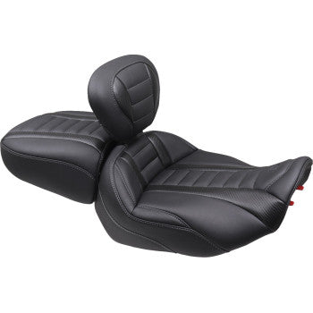 MUSTANG Deluxe Touring Passenger Seat - Gun Metal Stitch - Carbon Fiber Inlay - FLH/FLT '23-'24 88402GM