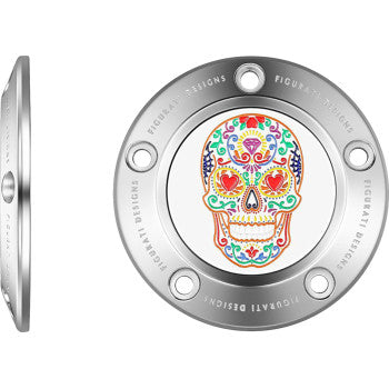 FIGURATI DESIGNS Timing Cover - 5 Hole - Sugar Skull - Mirror Polished - Stainless Steel FD30-TC-5H-SS