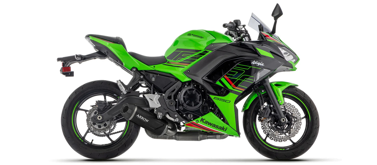 KAWASAKI NINJA 650/Z650 '23/24 E5+ FULL SYSTEM WITH ICON ALUMINIUM DARK SILENCER - 77501akn