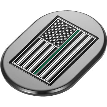 FIGURATI DESIGNS Antenna Cover - Left Rear Fender - Green Line American Flag - Chrome FD72-AC-BLK-LT