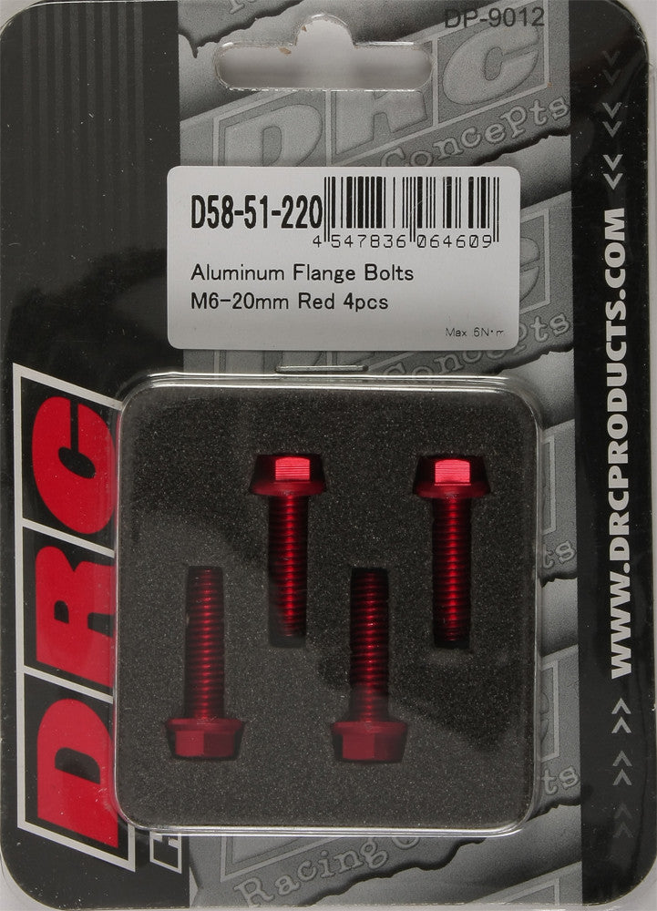 DRC Aluminum Flange Bolts Red M6x20mm 4/Pk D58-51-220
