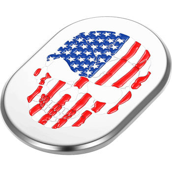 FIGURATI DESIGNS Antenna Cover - Left Rear Fender - American Flag Skull - Chrome FD24-AC-SS-LT