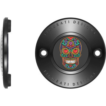 FIGURATI DESIGNS Timing Cover - 2 Hole - Sugar Skull - Black FD30-TC-2H-BLK