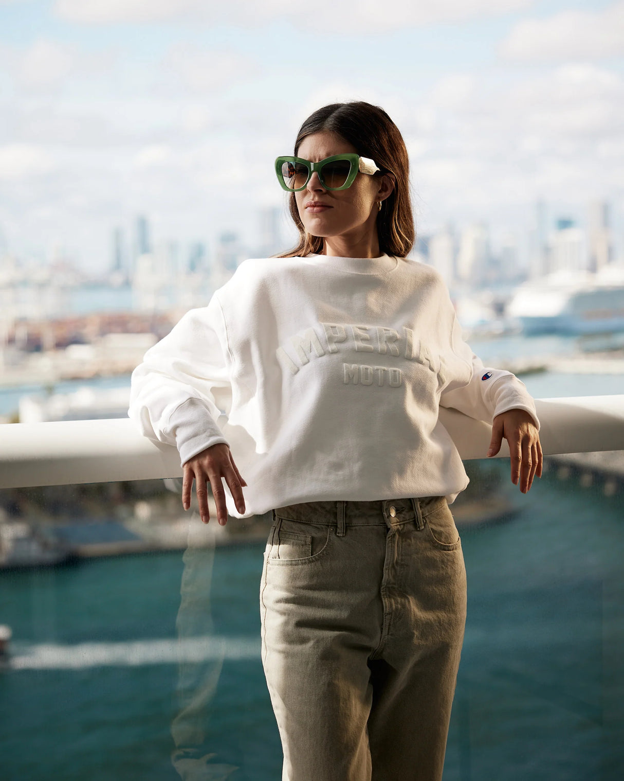 IN STOCK IMPERIALMOTO White Hot Varsity Crewneck - LARGE