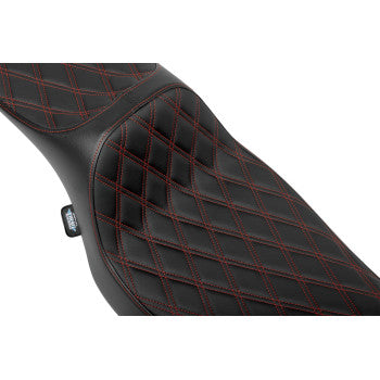 DRAG SPECIALTIES SEATS Extended Reach Predator III Seat - Double Diamond - Red Stitching - Vinyl - FLH/FLT '23-'24 0801-2036
