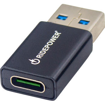 RidePower Male USB to Female USB-C Adapter - Power - Compact - Black RPUSBUSBCADPT