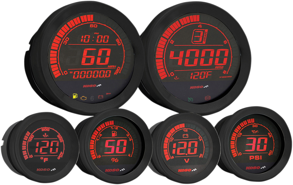 KOSO NORTH AMERICA HD-02 6-Piece Gauge Kit - Black BA050907