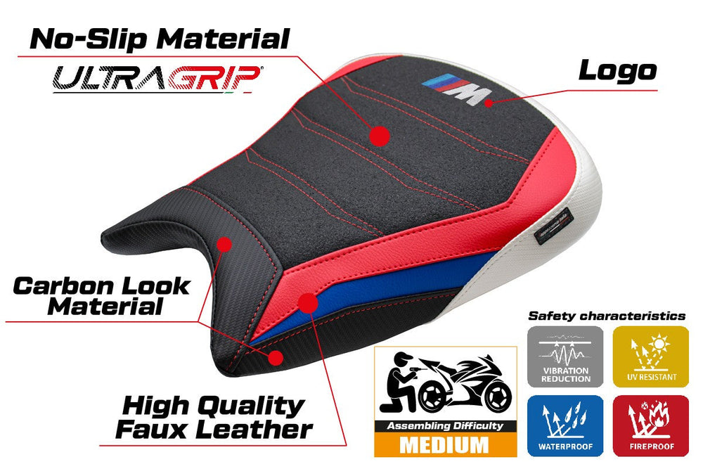 Tappezzeria Italia BMW M1000RR 2023-2025 Seat Cover Ultragrip Red White Blue Black