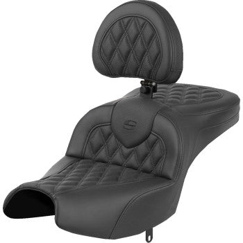SADDLEMEN Roadsofa™ Seat - With Backrest - Black - Lattice Stitch - Indian Pursuit '22-'24 I22-02-182BR