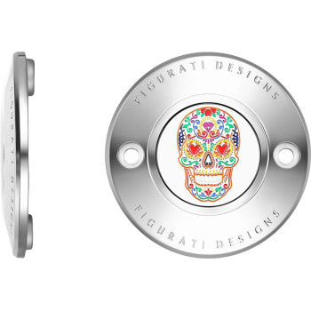 FIGURATI DESIGNS Timing Cover - 2 Hole - Sugar Skull - Mirror Polished - Stainless Steel FD30-TC-2H-SS
