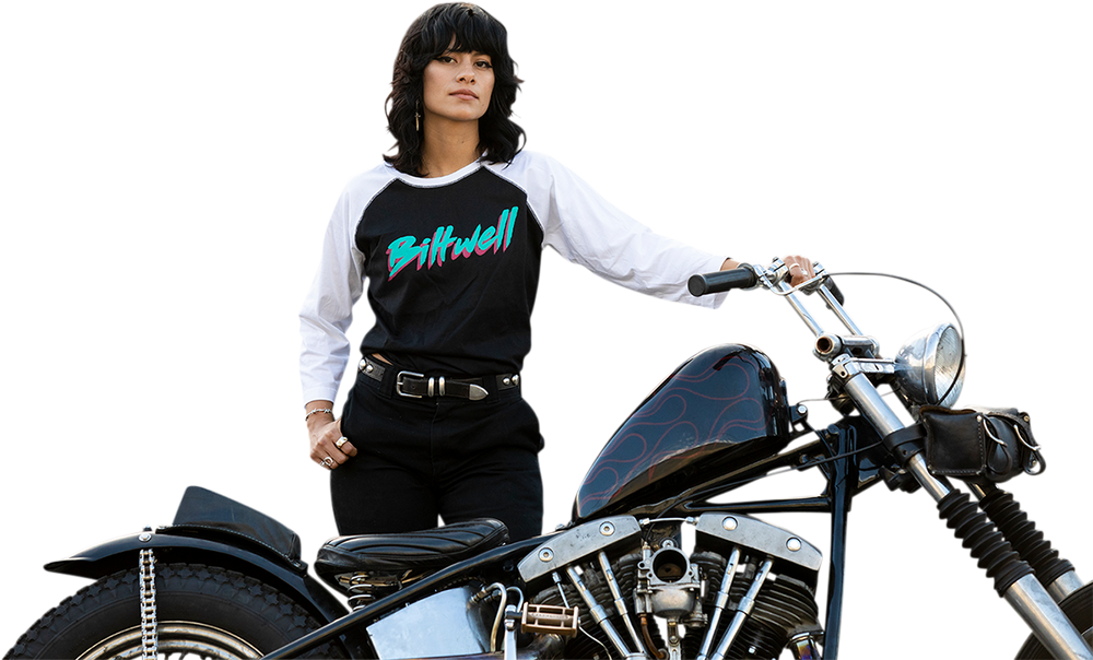 BILTWELL Women's 1985 Raglan T-Shirt - Black/White - Large 8144-060-004