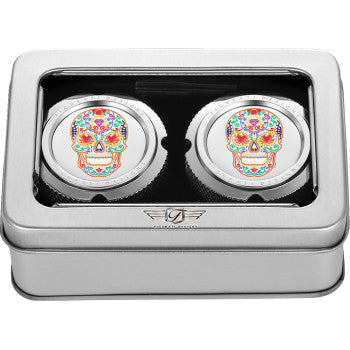 FIGURATI DESIGNS Axle Nut Cover - Front - Stainless Steel - Sugar Skull - Silver FD30-FAC-SS