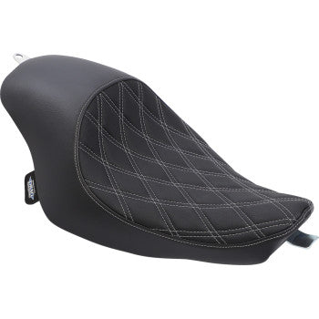 DRAG SPECIALTIES Seat - 3/4 Solo - Double Diamond - Black w/ Silver Stitching - '04-'22 XL NO RUBBER BUMPERS 0804-0745