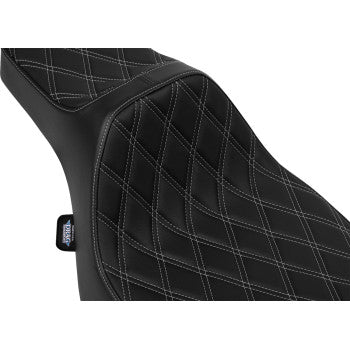 DRAG SPECIALTIES SEATS Extended Reach Predator III Set - Vinyl - Silver Double Diamond Stitch - FLT/FLH '23-'24 0801-2060