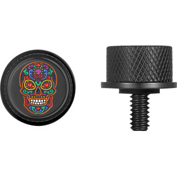 FIGURATI DESIGNS Seat Mounting Knob - Black - Sugar Skull FD30-SEAT-SCREW-BLK