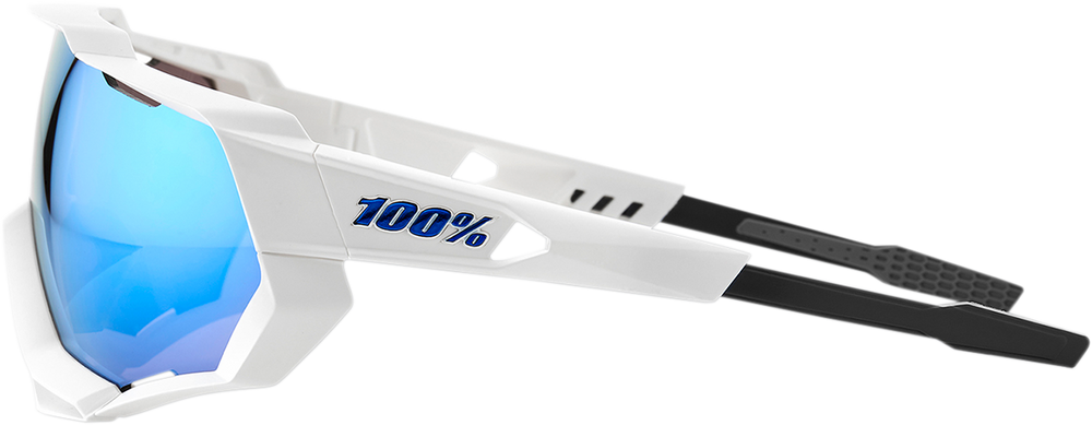 100% Speedtrap Sunglasses - White - Blue Mirror 60012-00003