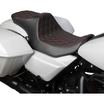 DRAG SPECIALTIES Predator III 2-Up Seat - Double Diamond - Red Stitching - FLT/FLH '23-'24 0801-1933