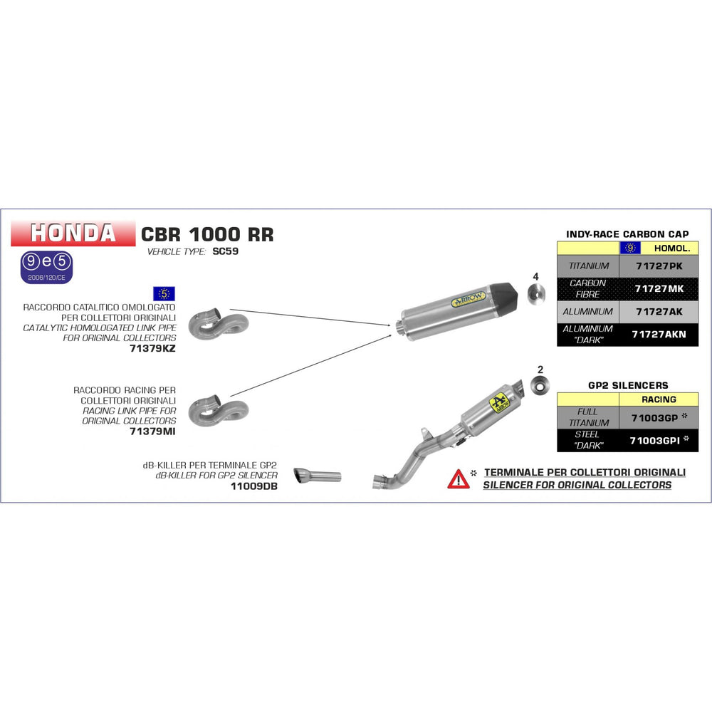 71379KZ  Arrow Homologated Link Pipe for Honda CBR1000RR 08-13