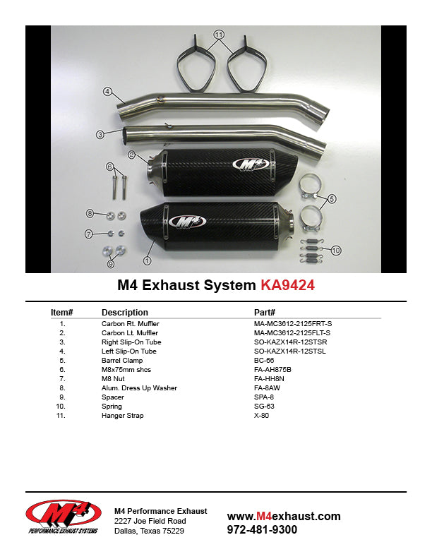 M4 Exhaust MC36 Carbon Fiber Slip Ons 2012-2025 ZX14 KA9424
