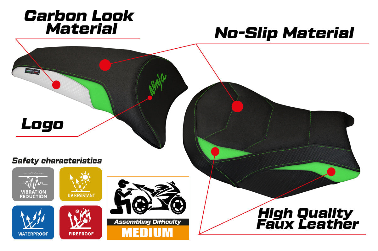 Tappezzeria Italia Kawasaki Ninja 650 Z650 2017-2025 Seat Cover Ultragrip in Green and White