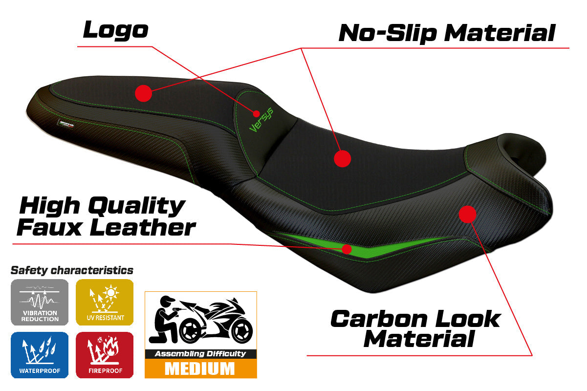 Tappezzeria Italia Kawasaki Versys 650 2007-2025 Seat Cover in Green and Black