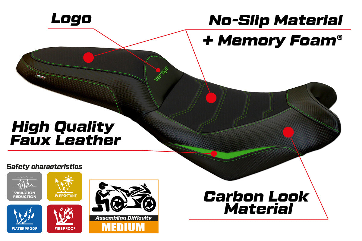 Tappezzeria Italia Kawasaki Versys 650 2007-2025 Seat Cover Comfort in Green and Black