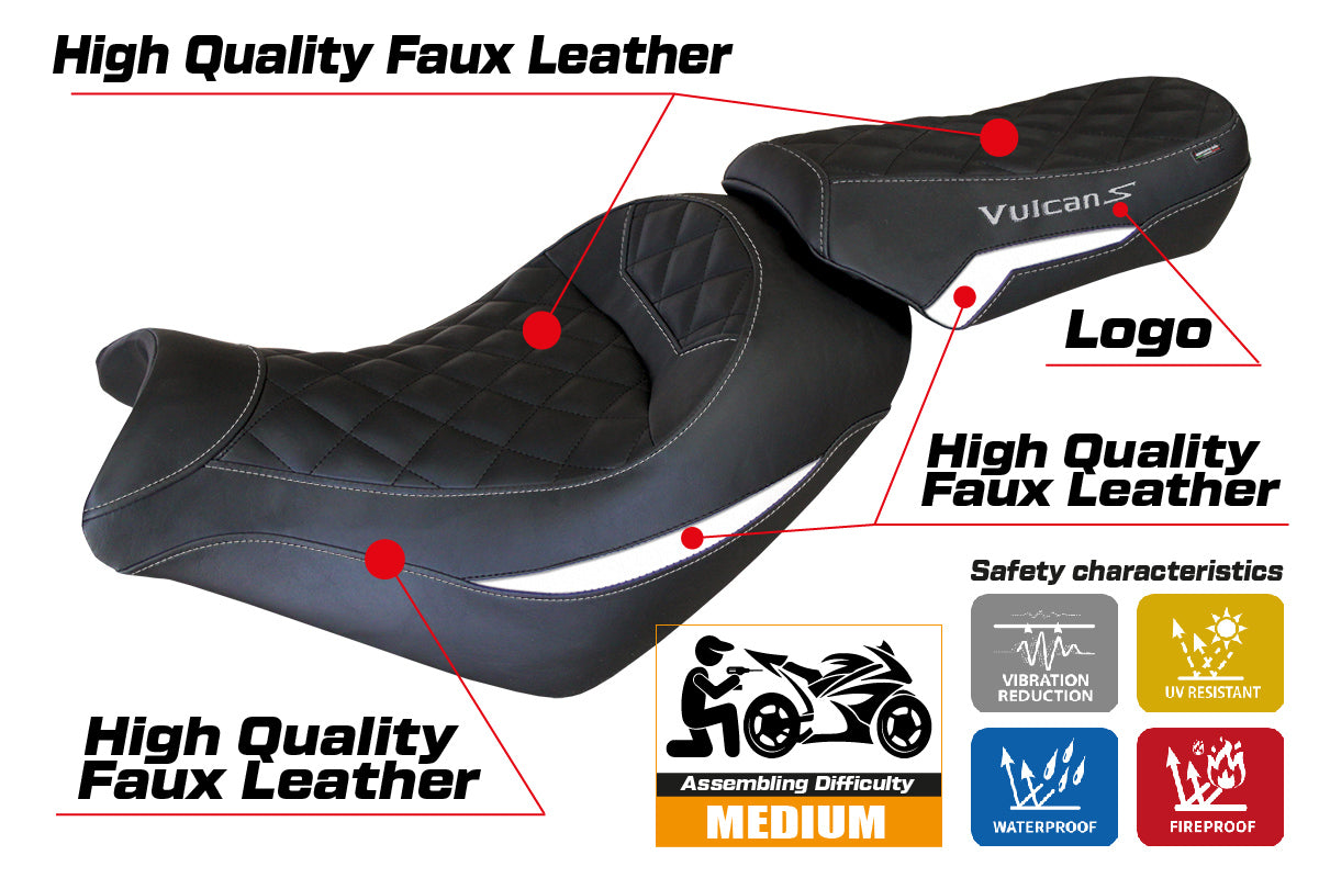 Tappezzeria Italia Kawasaki Vulcan 650 S 2014-2025 Seat Cover in White and Black