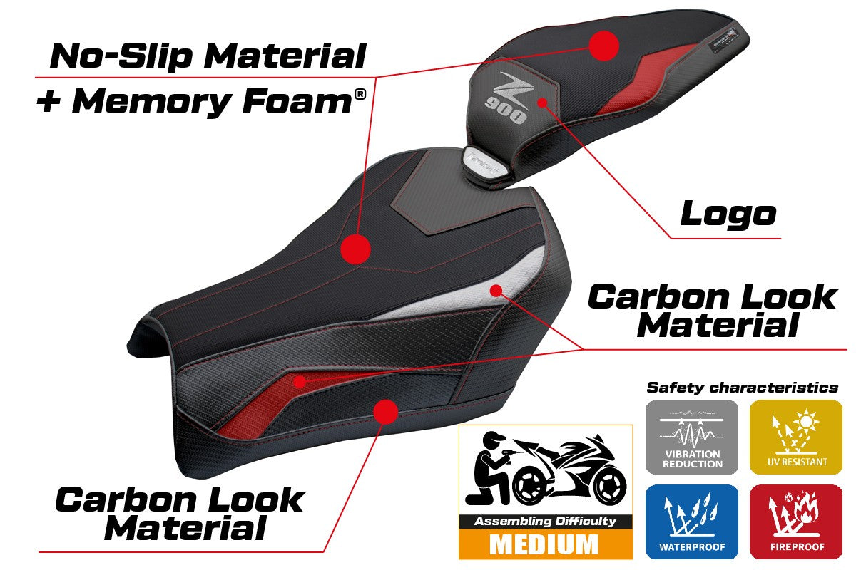 Tappezzeria Italia Kawasaki Z900 2025 Seat Cover Comfort Red Silver Black