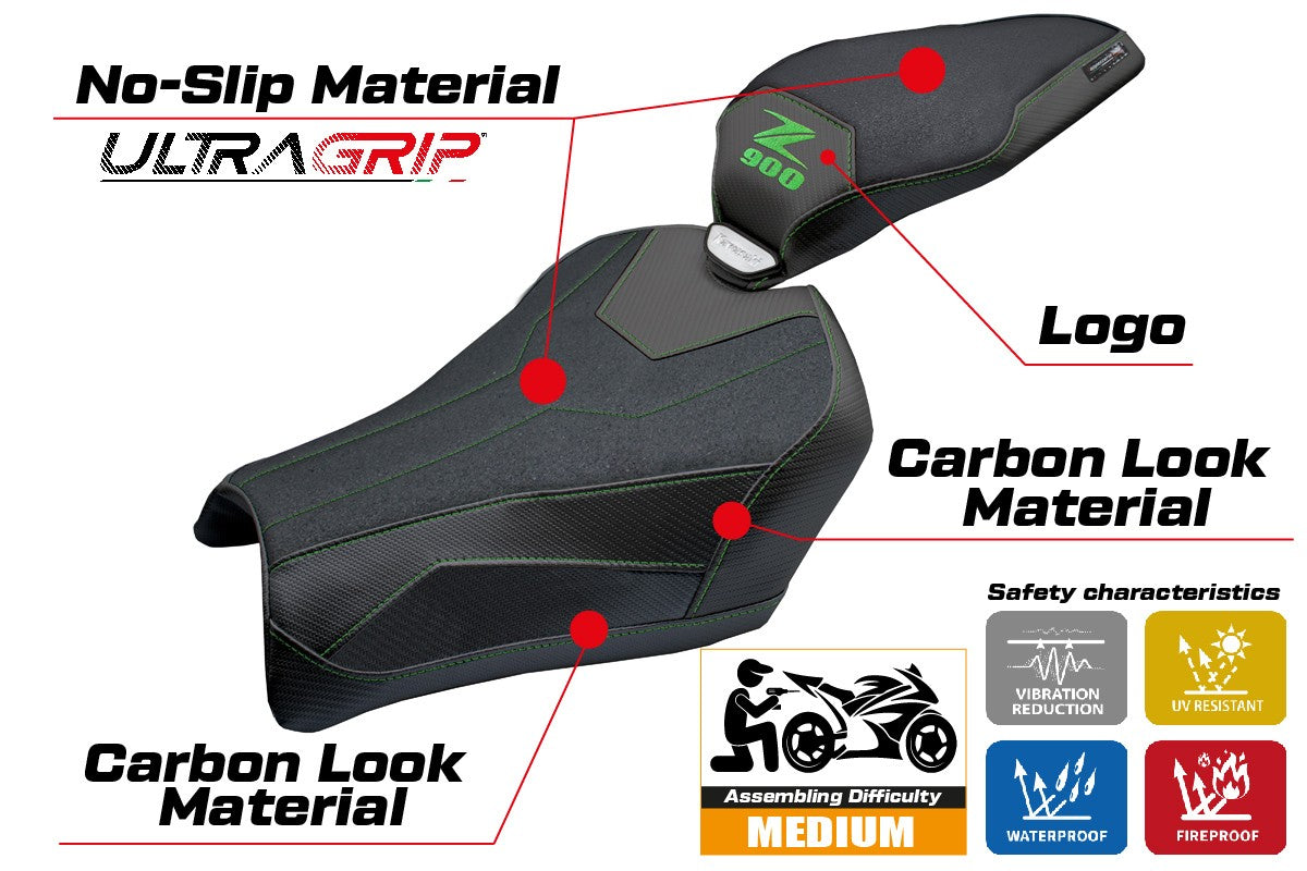 Tappezzeria Italia Kawasaki Z900 2025 Seat Cover Ultragrip Black Green