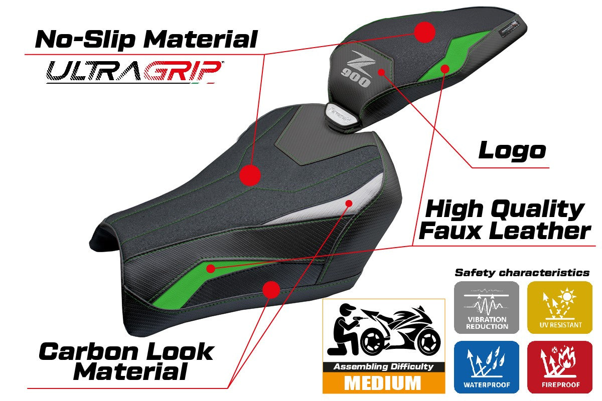 Tappezzeria Italia Kawasaki Z900 2025 Seat Cover Ultragrip Green Silver Black