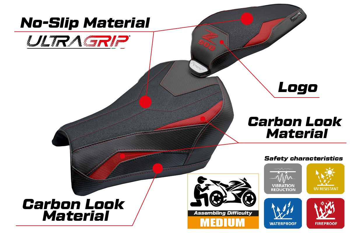 Tappezzeria Italia Kawasaki Z900 2025 Seat Cover Ultragrip Red Black