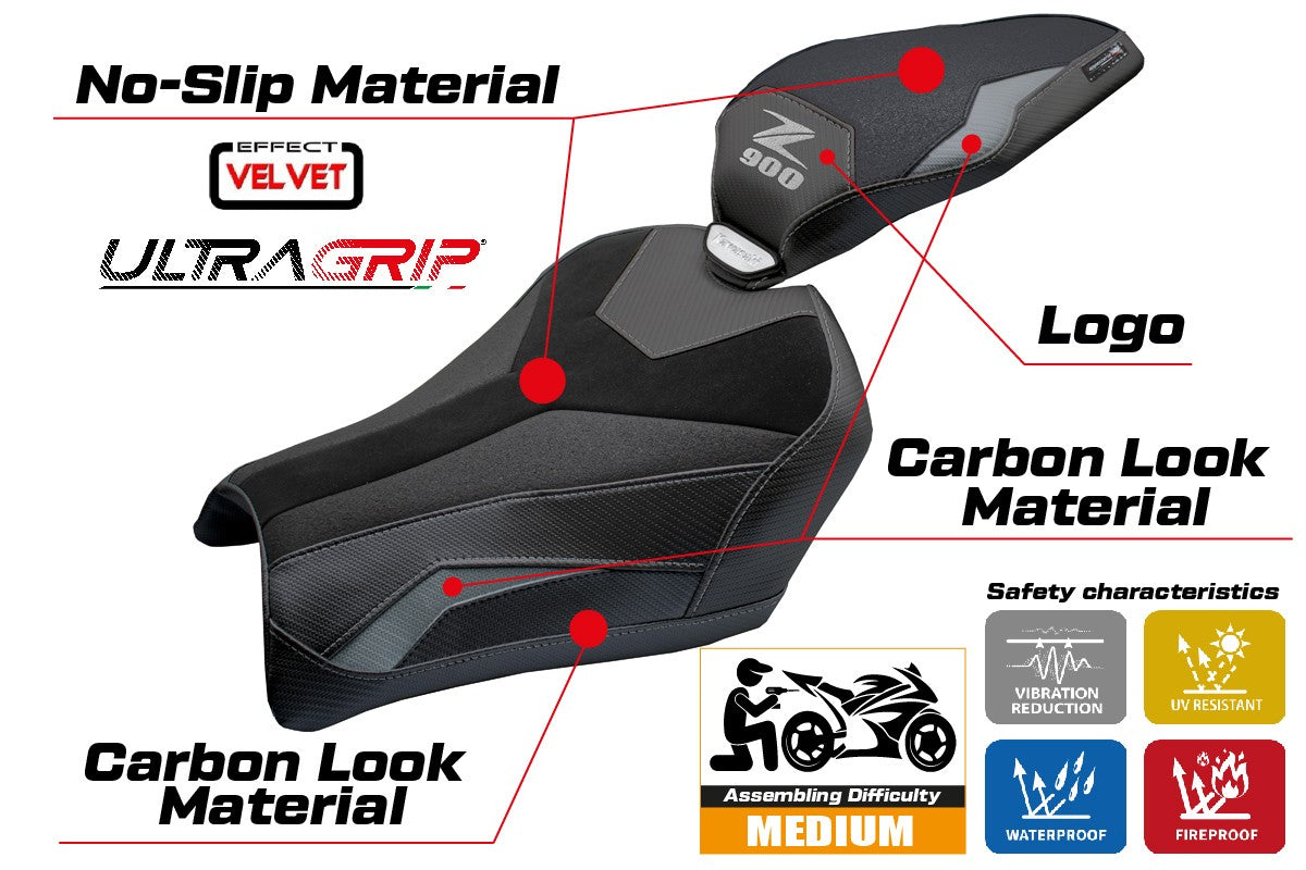 Tappezzeria Italia Kawasaki Z900 2025 Seat Cover Velvet Ultragrip Grey Black