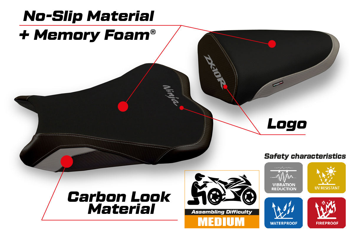 Tappezzeria Italia Kawasaki Ninja ZX10R 2008-2010 Seat Cover Comfort in Grey and Black