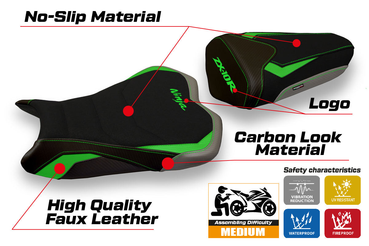 Tappezzeria Italia Kawasaki Ninja ZX10R 2008-2010 Seat Cover Ultragrip in Green and Grey