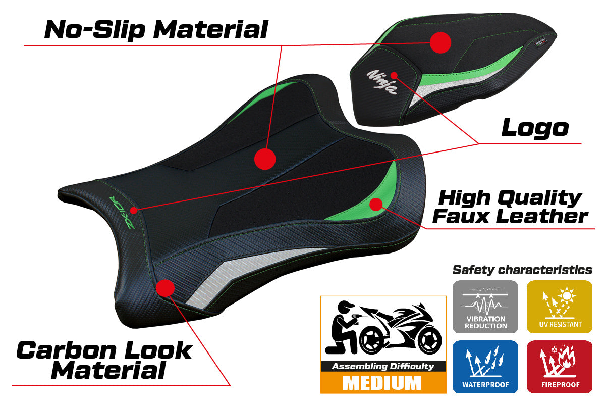 Tappezzeria Italia Kawasaki Ninja ZX10R 2021-2025 Seat Cover Ultragrip in Green and White