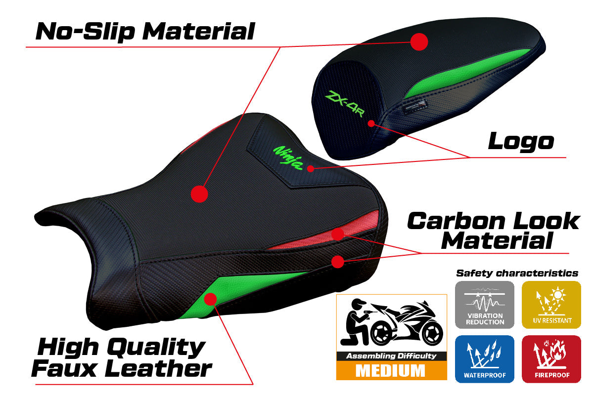 Tappezzeria Italia Kawasaki ZX4R 2023-2025 Seat Cover in Green Red and Black