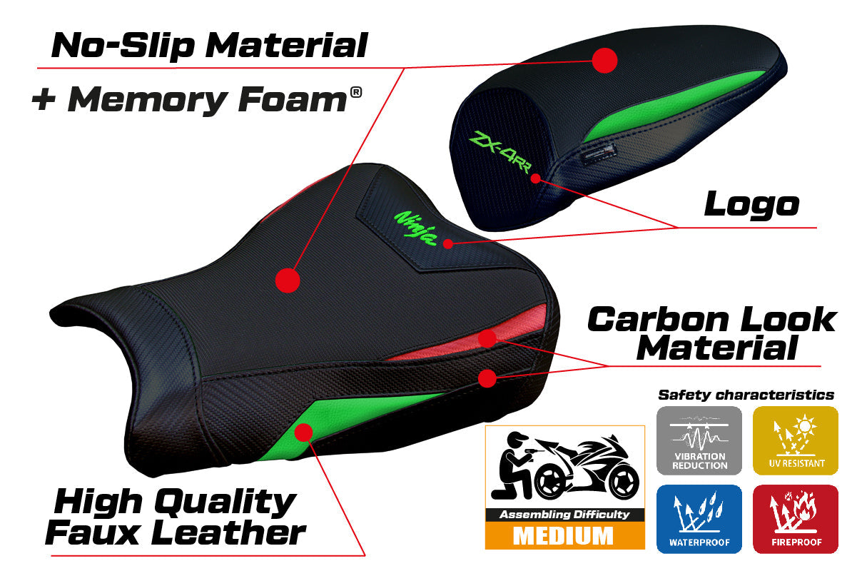 Tappezzeria Italia Kawasaki ZX4RR 2023-2025 Seat Cover Comfort in Green Red and Black