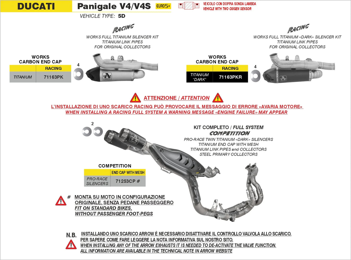 IN STOCK 71253CP Arrow Exhaust full system Ducati Panigale V4 2025 Full High Pro-Race Titanium Black Racing
