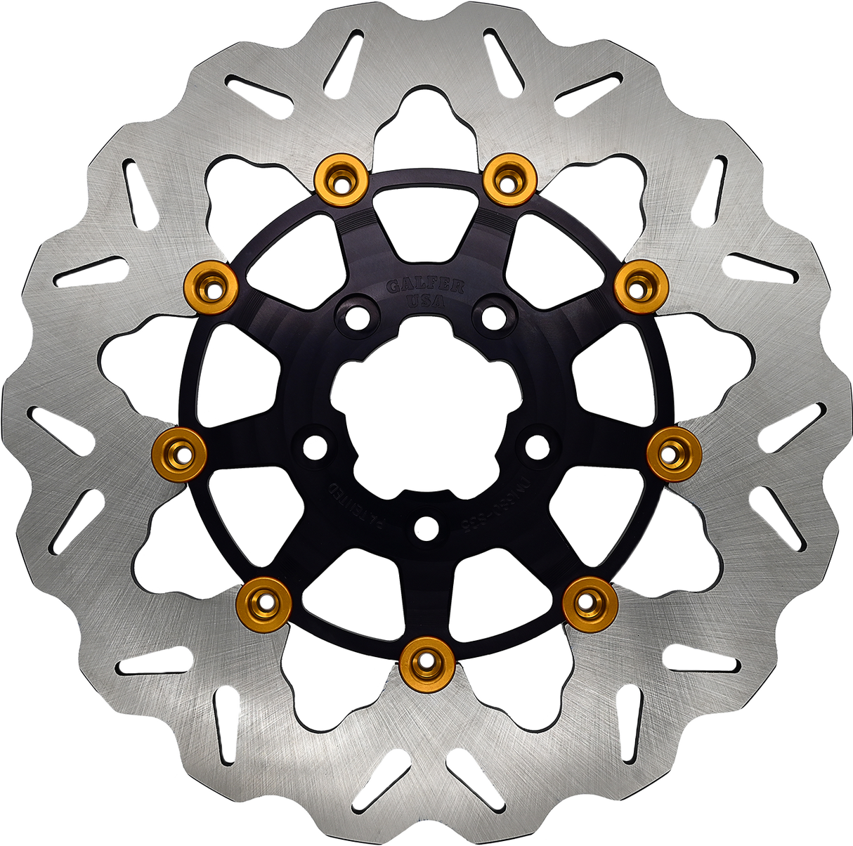 GALFER Rotor 11.8" Floating Wave Rr Black/Gold Buttons Harley DF681CWS-B-G