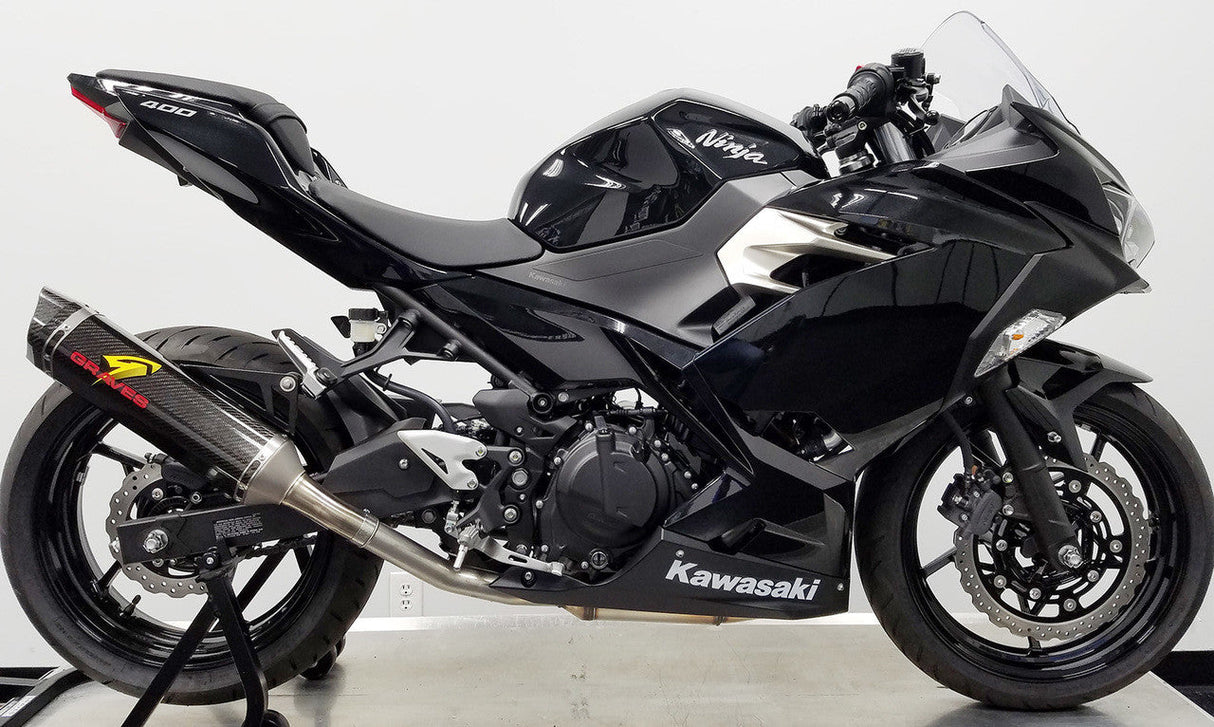 Graves Motorsports  Cat Back Slip-On Exhaust Carbon Ninja Ex /Z 400 2018-2023 /Ninja 500 /Z  2024 -2025 3 Exk-18ex4-Cbsc