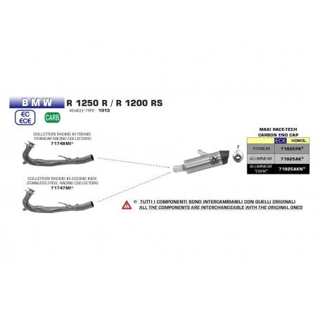 71925AK Arrow Maxi Race-Tech Slip-on Exhaust, Aluminum for BMW R1250R/RS 19-20