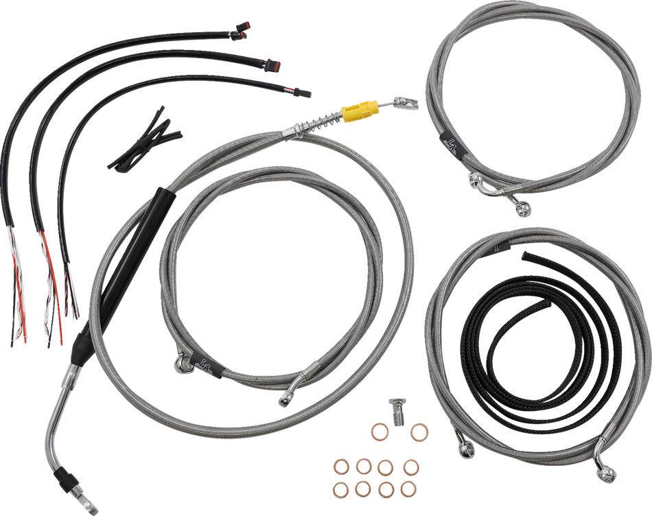 LA CHOPPERS Handlebar Cable/Brake Line Kit - Complete - 15" - 17" Ape Hanger Handlebars - Stainless LA-8058KT2-16